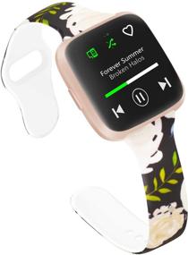 img 4 attached to 🌸 Stylish Slim Bands for Fitbit Versa 2 Women: Thin Pattern Flowers Leopard Silicone Wristband in Black/Yellow Flower (Large)
