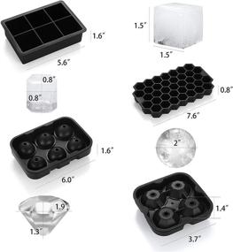 img 1 attached to Silicone Ice Cube Tray Set of 4 with Lid - Sphere Ice Ball, Large Square, Diamond Cut & Hexagonal Shapes Ice Maker for Whiskey - Reusable, BPA Free, and Freezer Friendly