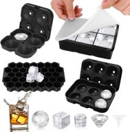 silicone ice cube tray set of 4 with lid - sphere ice ball, large square, diamond cut & hexagonal shapes ice maker for whiskey - reusable, bpa free, and freezer friendly logo