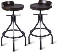 🪑 industrial vintage style swivel bar stools with adjustable height and wooden seat - set of 2 logo