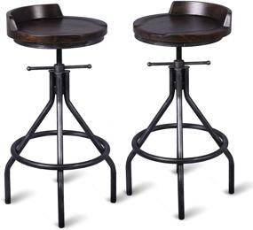 img 4 attached to 🪑 Industrial Vintage Style Swivel Bar Stools with Adjustable Height and Wooden Seat - Set of 2