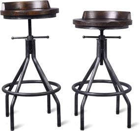 img 1 attached to 🪑 Industrial Vintage Style Swivel Bar Stools with Adjustable Height and Wooden Seat - Set of 2