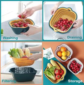 img 3 attached to 🍲 6-Piece Kitchen Colander Set with Bowl Strainer - BPA-Free, Space-Saver, Portable Food Strainer for Pasta, Veggies, Fruits - Gray & White by SMNDY