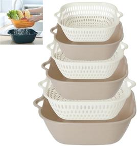 img 4 attached to 🍲 6-Piece Kitchen Colander Set with Bowl Strainer - BPA-Free, Space-Saver, Portable Food Strainer for Pasta, Veggies, Fruits - Gray & White by SMNDY