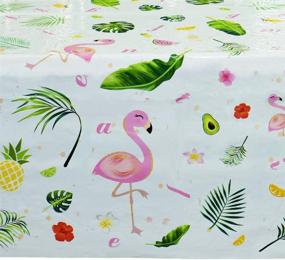 img 3 attached to 🌺 WERNNSAI Flamingo Tablecloth - Tropical Luau Party Disposable Plastic Table Cover Pineapple Party Supplies - 108'' x 54'' - Kid Girl Picnic Birthday Party Decoration