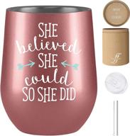 🎓 she believed she could so she did - graduation gifts for her - 12 oz rose gold stainless steel wine tumbler - congratulations gift логотип