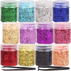 img 4 attached to 🎨 Gold Foil Flakes Set - 12 Vibrant Colors for Resin, Nails, Crafts, Home Decor, Painting - Metallic Gilding Flakes Kit