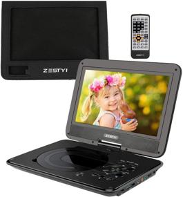 img 4 attached to 📀 Портативный DVD-плеер ZESTYI 11 дюймов для детей с поворотным экраном 9 дюймов, креплением на подголовнике автомобиля, аккумулятором, настольным зарядным устройством, автомобильным зарядным устройством, слотом для SD-карты, USB-портом и поворотным экраном - Черный