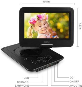 img 3 attached to 📀 Портативный DVD-плеер ZESTYI 11 дюймов для детей с поворотным экраном 9 дюймов, креплением на подголовнике автомобиля, аккумулятором, настольным зарядным устройством, автомобильным зарядным устройством, слотом для SD-карты, USB-портом и поворотным экраном - Черный