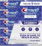 crest 3d white ultra whitening toothpaste, vivid mint, bundle of 5 (5.3 ounce each) logo