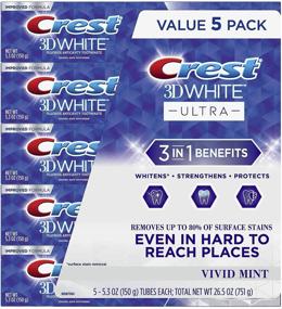 img 4 attached to Crest 3D White Ultra Whitening Toothpaste, Vivid Mint, Bundle of 5 (5.3 Ounce each)