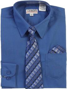 img 2 attached to Gioberti Boy's Long Sleeve Dress Shirt Set with Plaid Tie, Bow Tie, and Hanky