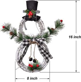 img 2 attached to Artiflr 16 x 8 Inch Lighted Christmas Wreath Decoration: Snowman Shaped Grapevine Wreath with Hat and Bow – White, Perfect for Front Door Home Wall Decor