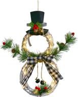 artiflr 16 x 8 inch lighted christmas wreath decoration: snowman shaped grapevine wreath with hat and bow – white, perfect for front door home wall decor logo