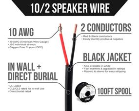 img 2 attached to Проводок для динамиков Votive 10/2 - кабель 10 AWG 2 проводника - Список UL для установки в стену (CL2/CL3) и рейтинг для уличного/подземного применения (погребение) - медь с нулевым содержанием кислорода (OFC) - 100 футов катушка - черный