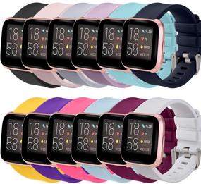 img 4 attached to Fitbit Versa/Versa 2/Versa SE Lite Compatible Watch Bands in Black, Pink, Grey, 📟 Purple, Mint Green, Navy Blue, White, Yellow, Barbie Powder, Gem Green, Fuchsia, and Dark Violet