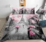 🗼 eiffel tower bedding french style duvet cover set - sweet couple paris tower pink flowers print - pink bedding sets for boys and girls - queen size - includes 1 duvet cover and 2 pillowcases (queen, paris tower 3) logo