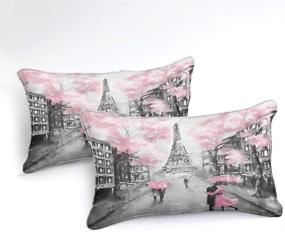 img 2 attached to 🗼 Eiffel Tower Bedding French Style Duvet Cover Set - Sweet Couple Paris Tower Pink Flowers Print - Pink Bedding Sets for Boys and Girls - Queen Size - Includes 1 Duvet Cover and 2 Pillowcases (Queen, Paris Tower 3)