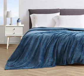 img 3 attached to 🛏️ Nautica Home Plush Collection Blanket - Ultra-Soft & Cozy Fleece, Lightweight & Luxuriously Warm Bedding - King Size in Medium Blue