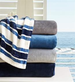 img 1 attached to 🛏️ Nautica Home Plush Collection Blanket - Ultra-Soft & Cozy Fleece, Lightweight & Luxuriously Warm Bedding - King Size in Medium Blue