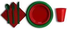 img 2 attached to 🎄 350-Piece Combo Christmas Themed Green & Red Disposable Party Plastic Plates and Cutlery Set - Includes 50 Dinner Plates, 50 Dessert Plates, 50 Cups, 50 Napkins, 50 Forks, 50 Spoons, and 50 Knives