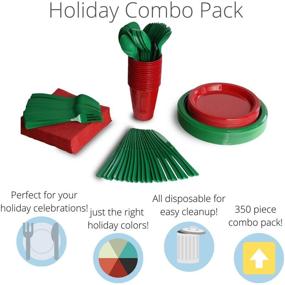 img 3 attached to 🎄 350-Piece Combo Christmas Themed Green & Red Disposable Party Plastic Plates and Cutlery Set - Includes 50 Dinner Plates, 50 Dessert Plates, 50 Cups, 50 Napkins, 50 Forks, 50 Spoons, and 50 Knives