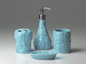 img 2 attached to Comfify Designer - 4 Piece Ocean Waves Bathroom Accessories Set - Soap or Lotion Dispenser, 🌊 Toothbrush Holder, Tumbler, and Soap Dish - Glossy Porcelain Finish - Aqua Blue Color - Holds 15.6oz