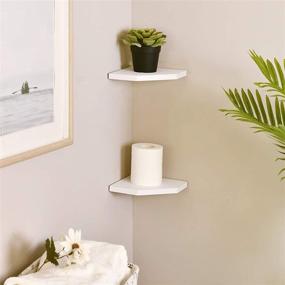 img 1 attached to 📚 WELLAND 7-Inch Floating Corner Shelves Set of 2 - White Wall Mounted Storage Shelf for Bedroom, Living Room, Bathroom - Display Small Plant, Photo Frame, Toys & More