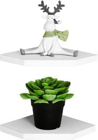 img 4 attached to 📚 WELLAND 7-Inch Floating Corner Shelves Set of 2 - White Wall Mounted Storage Shelf for Bedroom, Living Room, Bathroom - Display Small Plant, Photo Frame, Toys & More