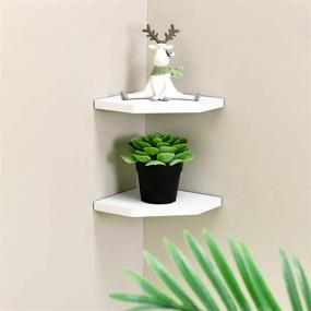 img 2 attached to 📚 WELLAND 7-Inch Floating Corner Shelves Set of 2 - White Wall Mounted Storage Shelf for Bedroom, Living Room, Bathroom - Display Small Plant, Photo Frame, Toys & More