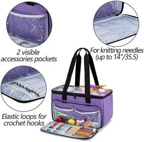 img 2 attached to 🧶 YARWO Knitting Yarn Bag, Crochet Tote with Pocket for Work in Progress Projects, Knitting Needles (Up to 14 inches) and Skeins of Yarn, Plum (Bag Only)