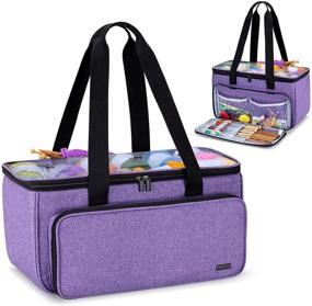 img 4 attached to 🧶 YARWO Knitting Yarn Bag, Crochet Tote with Pocket for Work in Progress Projects, Knitting Needles (Up to 14 inches) and Skeins of Yarn, Plum (Bag Only)