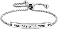 🌈 one day at a time: inspirational recovery quote cuff bracelet - meaningful gift for girls logo