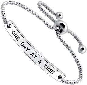 img 2 attached to 🌈 One Day at a Time: Inspirational Recovery Quote Cuff Bracelet - Meaningful Gift for Girls