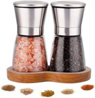 lessmo salt and pepper grinder set with wooden tray - stainless steel shakers for adjustable coarseness - refillable spice mill for peppercorn, sea salt & more logo