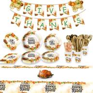 🦃 thanksgiving party supplies set for 26 guests - includes plates (9"), dessert plates (7"), napkins, cups, cutlery, straws, tablecloth, and banner logo