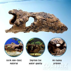 img 1 attached to Ceramic Wood Log Cave Aquarium Decorations - Hollow Driftwood Ornament for Fish Tanks, Reptile Accessories, Freshwater Cichlid Artificial Tree Trunk Tunnel, Betta Hideout