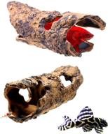 ceramic wood log cave aquarium decorations - hollow driftwood ornament for fish tanks, reptile accessories, freshwater cichlid artificial tree trunk tunnel, betta hideout logo