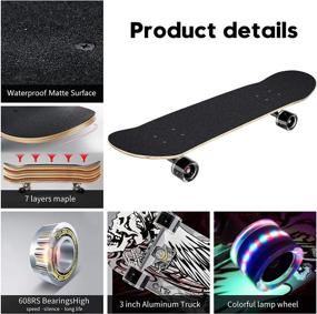 img 1 attached to 🛹 Kids Skateboard Double Kick, Light Up Wheels, Complete 8.0, 7 Ply Maple Wood, Standard Skateboards for Teens Beginners - Perfect Birthday Gift