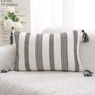 stylish modern minimalist black and white stripes hand-woven rectangular waist throw pillow cover - perfect for sofa, bedroom, living room (lumbar 12 x 20 inches, 1pc) логотип