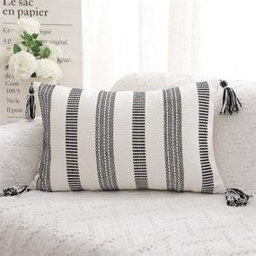 img 4 attached to Stylish Modern Minimalist Black and White Stripes Hand-Woven Rectangular Waist Throw Pillow Cover - Perfect for Sofa, Bedroom, Living Room (Lumbar 12 x 20 Inches, 1PC)