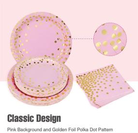 img 1 attached to Christmas Party Supplies: 91-Piece Disposable Dinnerware Set - Plates, Napkins, Tablecloth (Pink and Gold) for Christmas, Birthday, Wedding, Graduation