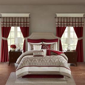 img 3 attached to 🛏️ Jelena Queen Size Room in a Bag - Madison Park Essentials Faux Silk Comforter Set - All Season Down Alternative Bedding - Complete with Matching Bedskirt, Curtains, Decorative Pillows - Classic Luxe Design - 90x90 inches - Red - 24 Piece Set