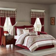 🛏️ jelena queen size room in a bag - madison park essentials faux silk comforter set - all season down alternative bedding - complete with matching bedskirt, curtains, decorative pillows - classic luxe design - 90x90 inches - red - 24 piece set logo