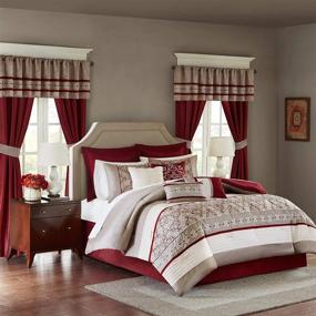 img 4 attached to 🛏️ Jelena Queen Size Room in a Bag - Madison Park Essentials Faux Silk Comforter Set - All Season Down Alternative Bedding - Complete with Matching Bedskirt, Curtains, Decorative Pillows - Classic Luxe Design - 90x90 inches - Red - 24 Piece Set