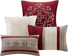 img 1 attached to 🛏️ Jelena Queen Size Room in a Bag - Madison Park Essentials Faux Silk Comforter Set - All Season Down Alternative Bedding - Complete with Matching Bedskirt, Curtains, Decorative Pillows - Classic Luxe Design - 90x90 inches - Red - 24 Piece Set