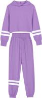 🧥 batermoon girl's hooded sweatsuit set: long sleeve crop sweatshirt and sweatpants for casual loungewear logo