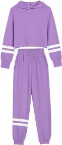 img 4 attached to 🧥 Batermoon Girl's Hooded Sweatsuit Set: Long Sleeve Crop Sweatshirt and Sweatpants for Casual Loungewear