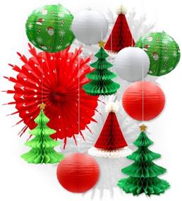 img 4 attached to UNIQOOO 14PCS Assorted 3D Christmas Honeycomb Paper Lantern Decoration Garland Set: Festive Holiday XMAS Party Banner Supplies