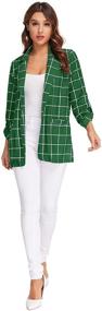 img 3 attached to 👚 Stylish Lightweight Plaid Roll Up Sleeve Jacket Shirt for Women, Milumia's Open Front Blazer - Perfect for Casual Fashion